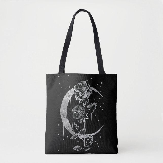 Bolso De Tela Rosa gótico de la luna Crescent Witchart (Anverso)
