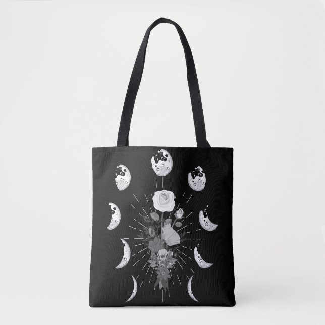 Bolso De Tela Rosa gótico fases de la luna Brujería Creciente (Anverso)