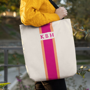 Bolso De Tela Rosa magenta y Naranja   Monograma de banda clásic