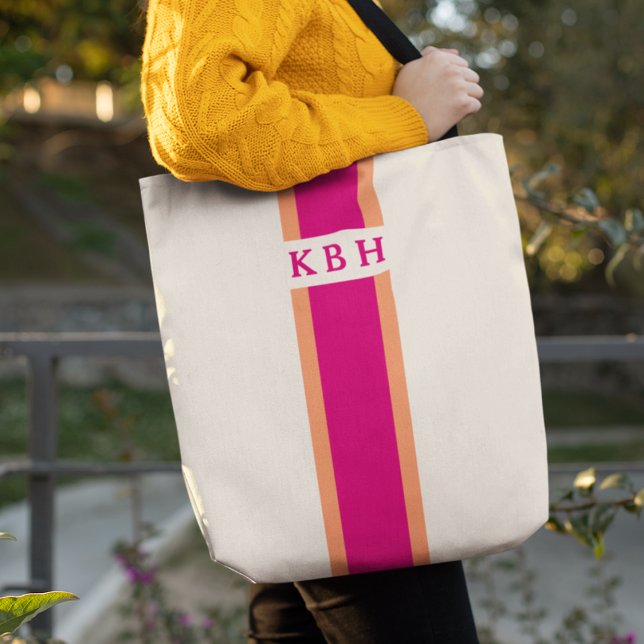 Bolso De Tela Rosa magenta y Naranja | Monograma de banda clásic (Subido por el creador)