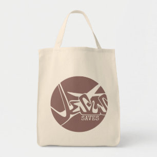 Bolso De Tela Rosa Malva Verde Círculo Jesús Salva Grafiti