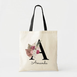 Bolso De Tela Rosa moderno boho floral femenino inicial A