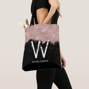 Bolso De Tela Rosa Monograma de polvo Purpurina negro rosado