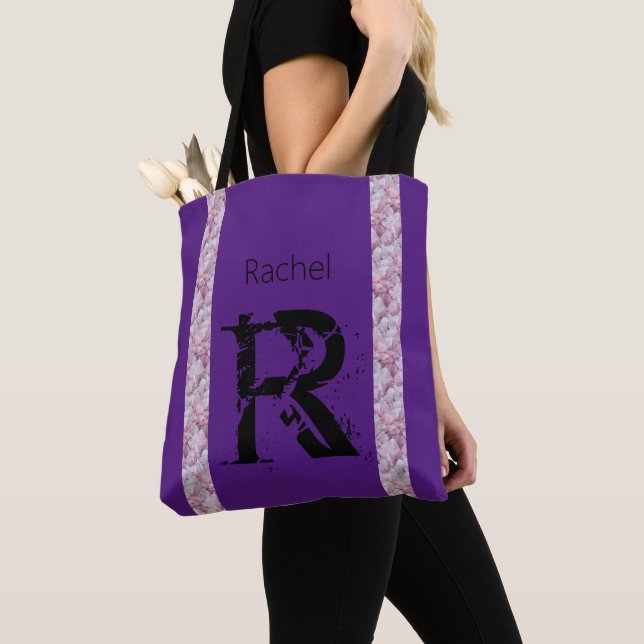Bolso De Tela Rosa morado negro Quartz Monograma nombre Moda mod (Detalle)