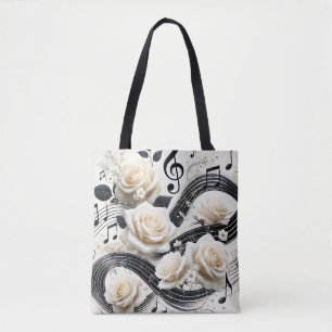 Bolso De Tela Rosa Musical Romántica – Música Negra Crema Elegan