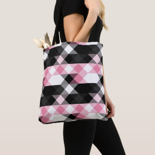 Bolso De Tela rosa negro gris blanco geométrico