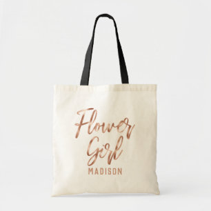 Bolso De Tela Rosa Oro Típografía moderna Boda Flor Niña