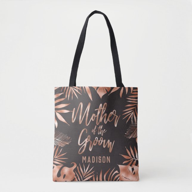 Bolso De Tela Rosa Oro y Gris Palm Tropical Madre del Groom (Anverso)