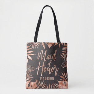 Bolso De Tela Rosa Oro y Gris Tropical Palm Leaf Maid de honor
