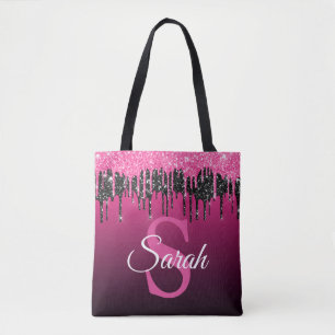 Bolso De Tela Rosa Oscuro Glitter Monograma Moderno Lujo