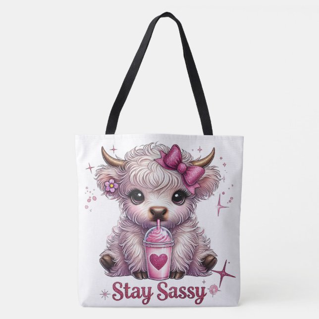 Bolso De Tela Rosa, Permanecer Sassy, vacas Highland (Anverso)