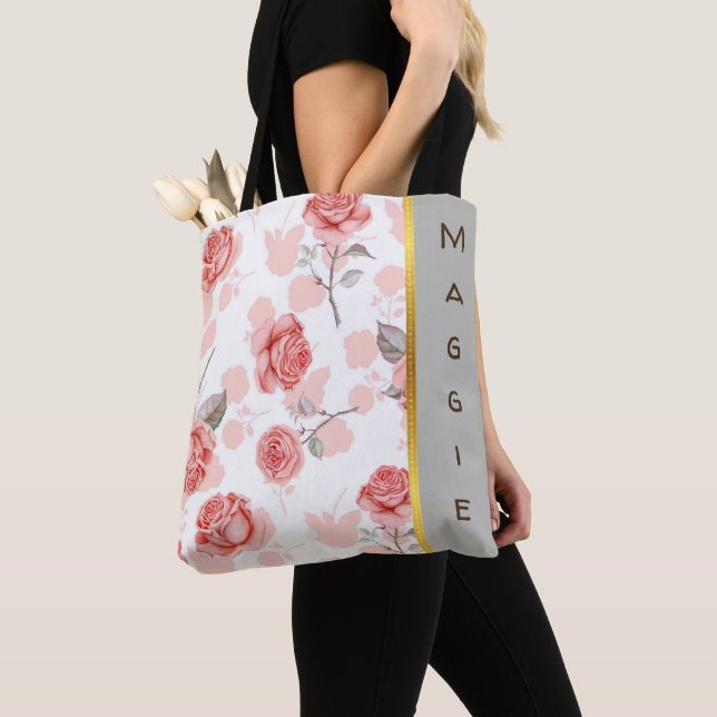 Bolso De Tela Rosa personalizado en diseño de rosa blanco (Detalle)