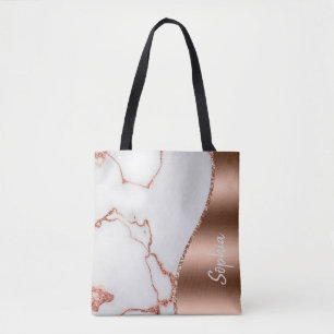 Bolso De Tela Rosa  personalizado Purpurina de Marble Glam