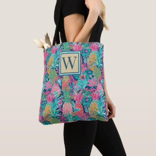 Bolso De Tela Rosa Preparado Azul Marino Teal Piña Monograma