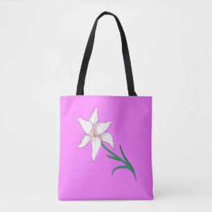 Bolso De Tela Rosa profundo de flores de lirio blanco