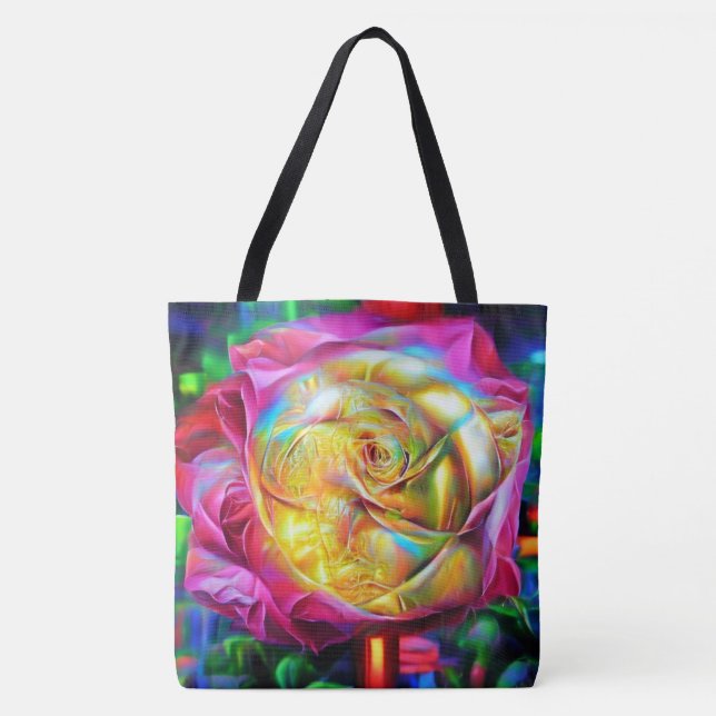Bolso De Tela Rosa psicodélico arcoiris (Anverso)