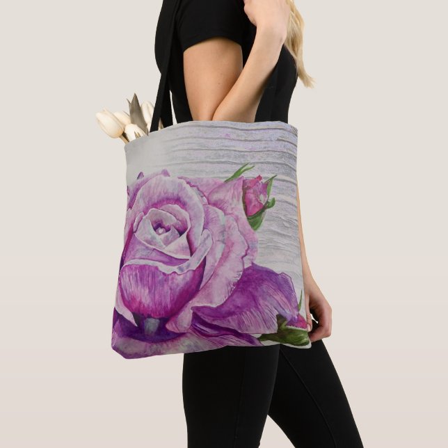 Bolso De Tela Rosa púrpura de acuarela de madera rústica (Detalle)
