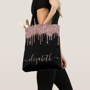 Bolso De Tela Rosa Purpurina de goteo de oro negro personalizado