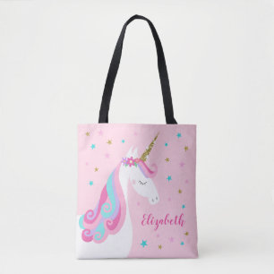 Bolso De Tela Rosa Purpurina de las estrellas de unicornio