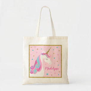 Bolso De Tela Rosa Purpurina de las estrellas de unicornio