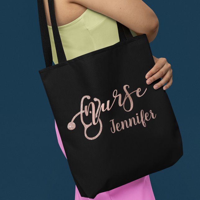 Bolso De Tela Rosa Purpurina de Oro Enfermero Enfermería de nomb (Subido por el creador)
