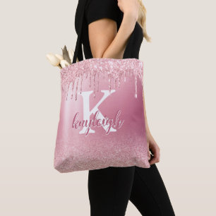 Bolso De Tela Rosa Purpurina de oro Esparkle Monograma Metalizad