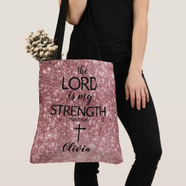Bolso De Tela Rosa Purpurina De Oro Tote El SEÑOR Es Mi Fuerza
