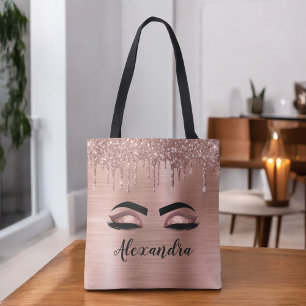 Bolso De Tela Rosa Purpurina dorado Esparkle Eyelashes Monograma