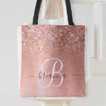 Bolso De Tela Rosa Purpurina Metalizado cepillado de oro Monogra<br><div class="desc">Personaliza fácilmente este diseño de moda a la moda con bolsitas de tote,  que incluye un purpurina brillante de oro rosa bonito sobre un fondo metálico rosa cepillado de oro.</div>
