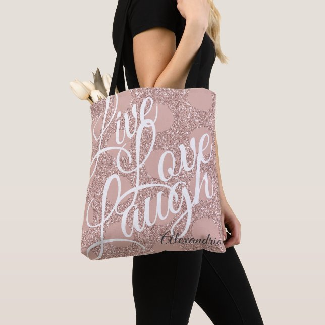 Bolso De Tela Rosa purpurina Rubor Polka Dot Live Love Laugh (Detalle)