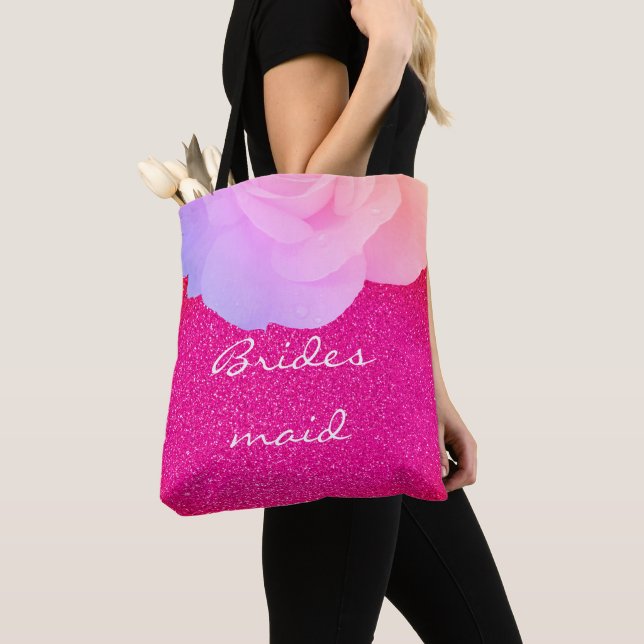 Bolso De Tela Rosa Purpurinoso Rosa  Dorado Boda Floral (Detalle)