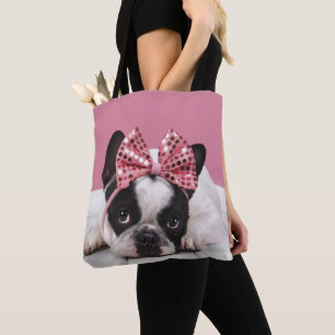 Bolso De Tela Rosa que lleva del bulldog francés