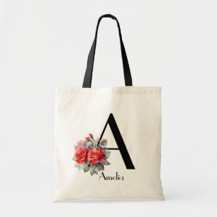 Bolso De Tela Rosa roja acuarela Letra A Monograma Dama de Honor
