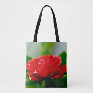 Bolso De Tela Rosa roja matutina cubierta de rocío