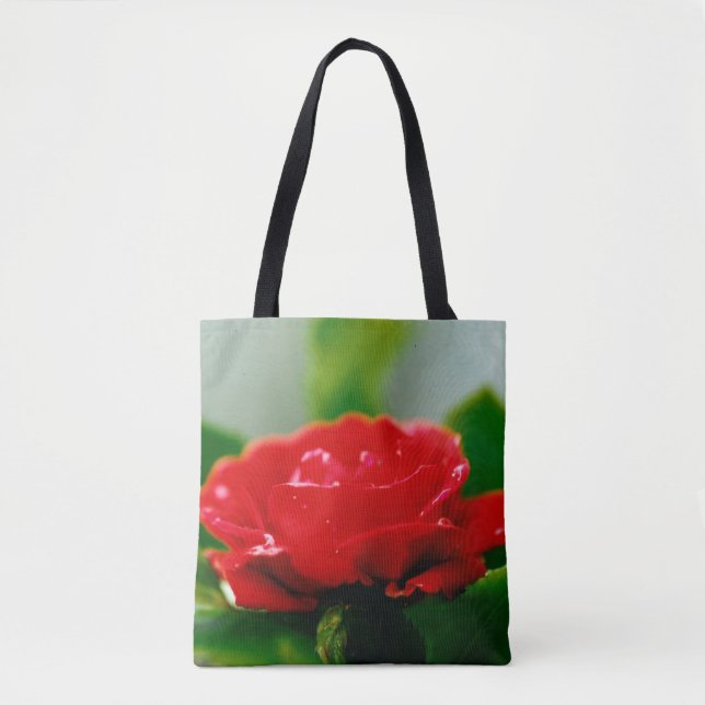 Bolso De Tela Rosa roja matutina cubierta de rocío (Anverso)