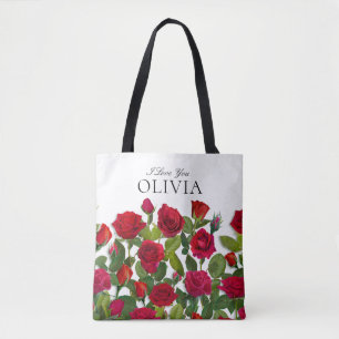 Bolso De Tela Rosa Roja Moderna Minimalista Nombre Te Amo