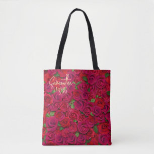 Bolso De Tela Rosa Roja Profunda Patrón Te Amo Con Nombre Person