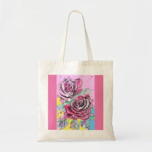 Bolso De Tela Rosa Roja Rosas Rosadas Floral Acuarela Flor