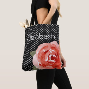 Bolso De Tela Rosa roja sobre puntos de polka blanco negro