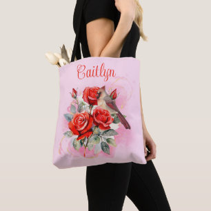 Bolso De Tela Rosa Roja y Cardenal