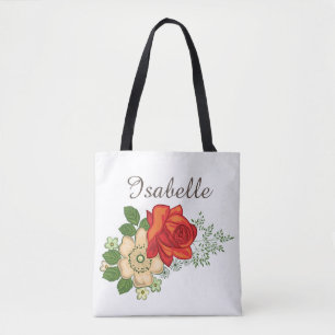 Bolso De Tela Rosa Roja y Margaritas