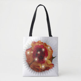 Bolso De Tela Rosa Roja y Rosas Naranjas y Amarillas