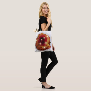 Bolso De Tela Rosa Roja y Rosas Naranjas y Amarillas