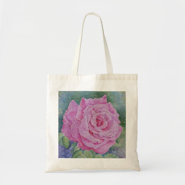 Bolso De Tela Rosa rosa con gotas de lluvia  (Frente)