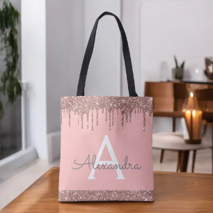 Bolso De Tela Rosa Rosa Dorado Rubor Monograma Brillante