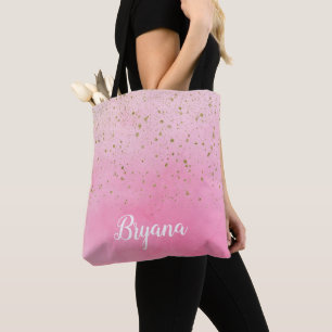 Bolso De Tela Rosa Rosado y Dorado Brillo Glam Elegante