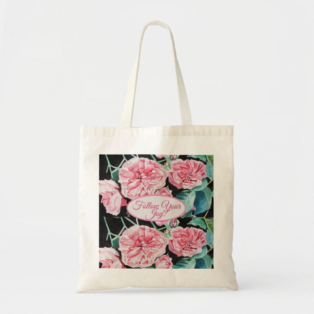 Bolso De Tela Rosa Rosas Rosa Negro Floral Patrón de rosas de Ba (Frente)