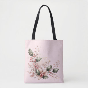 Bolso De Tela Rosa Rubor Acebo y Bayas