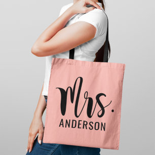 Bolso De Tela Rosa Rubor Monograma de Sra. Caligrafía