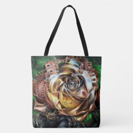 Bolso De Tela Rosa Steampunk con cara surrealista - Flor mecánic